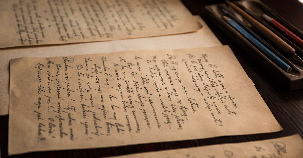 Cartas manuscritas y sobres sobre una mesa de madera